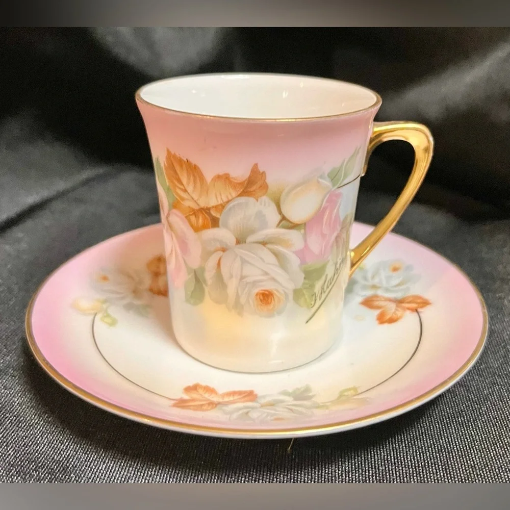 Antique Royal Rudolstadt Chocolate Cup Saucer Hand Painted F. Kahn Mint Cond
